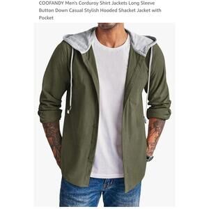 COOFANDY MEN'S CORUROY SHIRT~JACKET LONG SLEEVE BUTTON DOWN HOODED JACKET~SZ~M